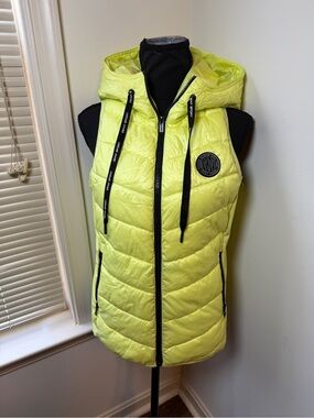 DKNY Sport Neon Yellow Hooded Puffer Vest Women’s XS